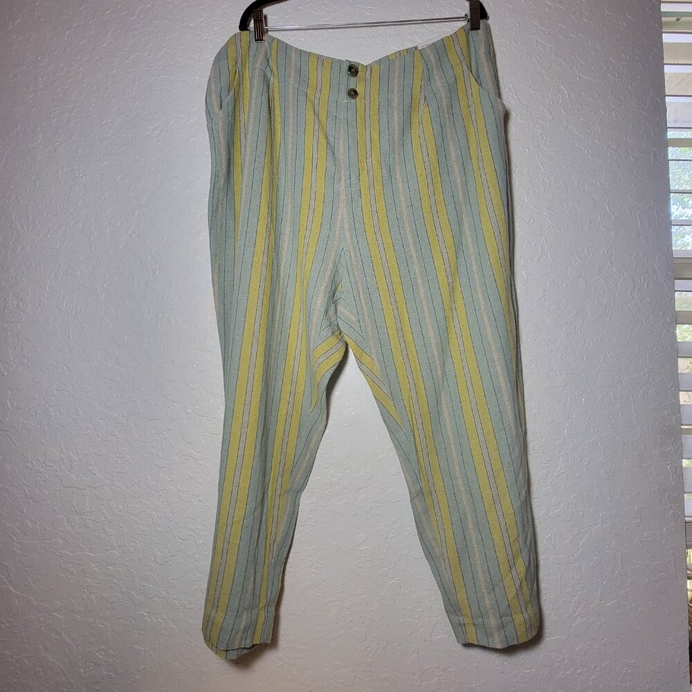 Soft Surroundings Bartley Straight Leg Crop Pants NWT Linen Stripe Pockets Plus